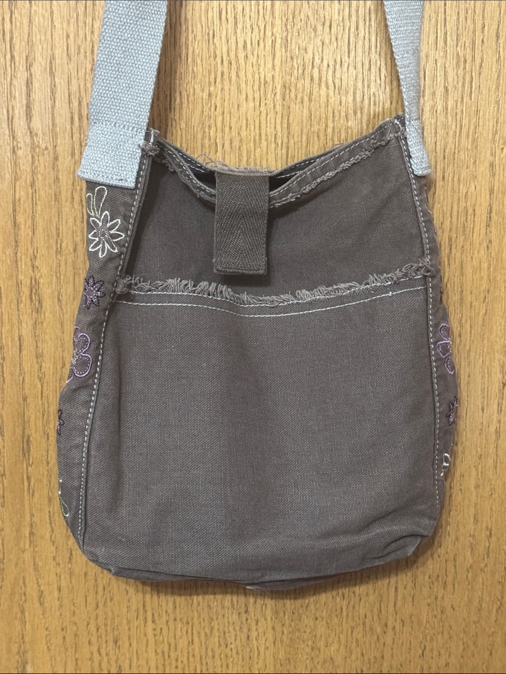 thirty-one Brown Canvas Crossbody with Embroidered Accents